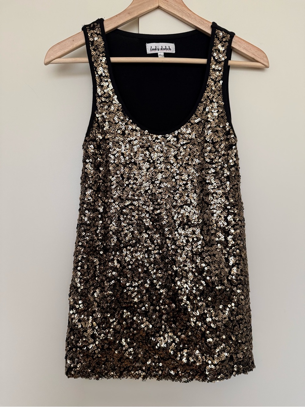 Vintage Y2K Lady Dutch Gold Sequinned Tank Tunic Shell XS 90s Festival